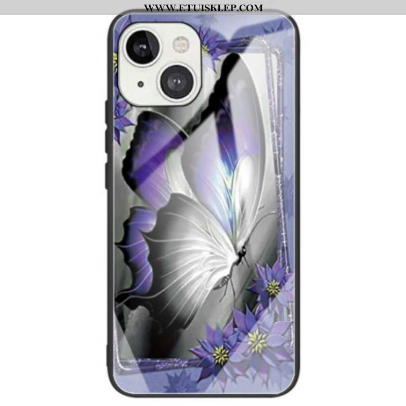 Etui do iPhone 14 Fioletowe Szkło Hartowane W Kształcie Motyla